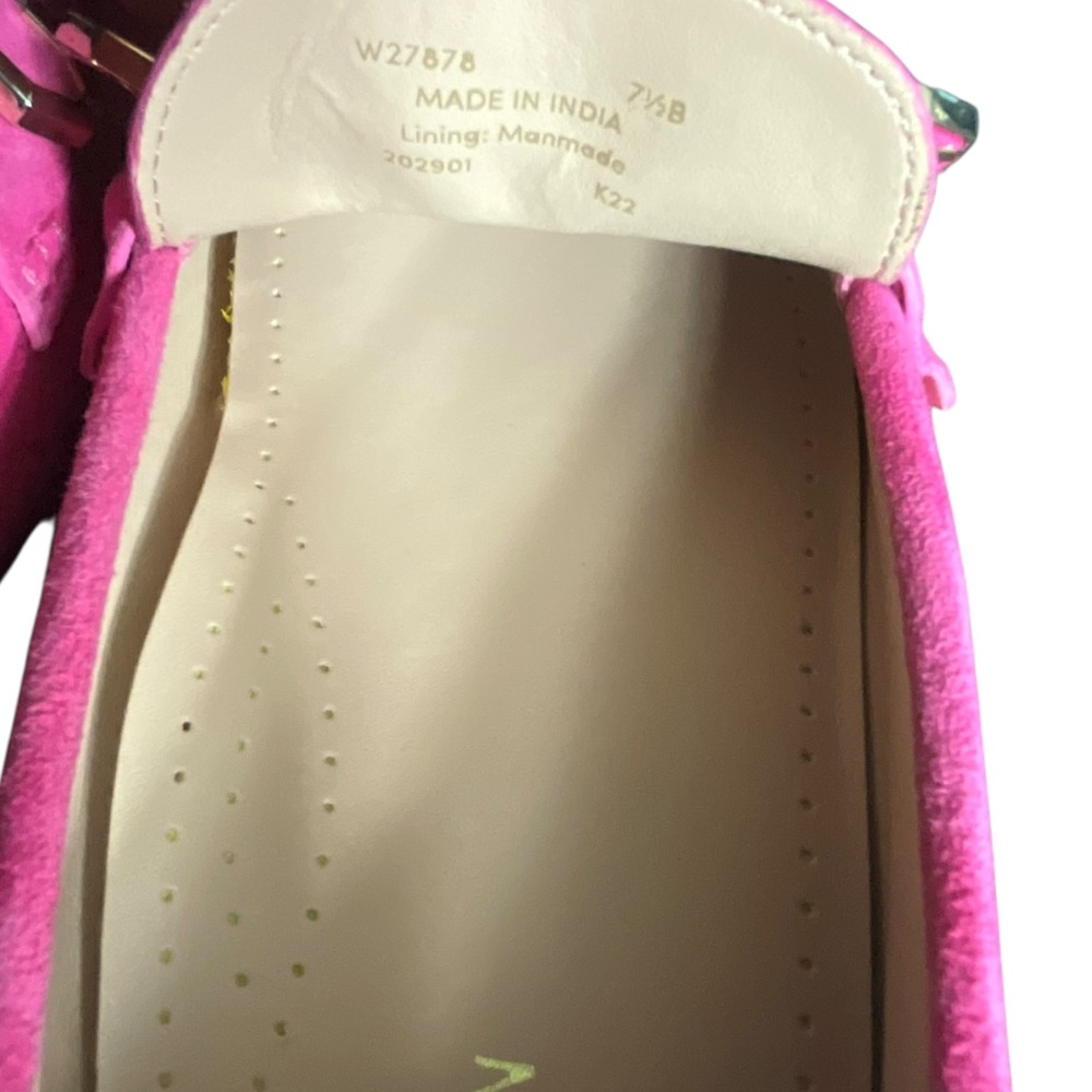 Cole Haan Evelyn Loafers Women 7.5 Pink Suede Driver Knotted Strap Gold Accent - Picture 8 of 11